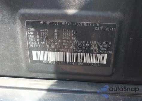 2011 Subaru Legacy 2.5I Limited from USA, damaged, VIN 4S3BMBL65B3258508